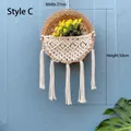 Cesto da parete Stile C con macramè beige, frange e piccoli fiori secchi gialli - Tipo C Intrecciato a traliccio / 27*50cm