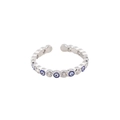 Adjustable silver evil eye ring with blue stones and round sparkling zircons - Adjustable Open / Silver - Sapphire Blue