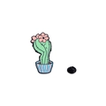 Broche en émail cactus mignon avec fleur rose et pot à rayures bleues avec fermoir en caoutchouc - C2667-4 Cactus en pot rayé horizontal bleu blanc