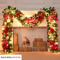 2.7m Christmas PVC garland with red and white ornaments and warm LED fairy lights - 270CM Finished Garland Set / Red & White