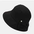 Textured black bucket hat for women with bow and silver charm detail on grey background - M (56-58cm) / Black