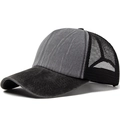 Washed vintage trucker hat with black mesh back and grey front panel for casual wear - Adjustable / Gray