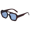 Retro-Sonnenbrille mit unregelmäßigem Doppelsteg, roten Rahmen und blauen Gläsern - Transparent Tee Rahmen Blau Gläser
