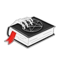 Gothic black book enamel pin with skull hand and silver pentagram star emblem - Skeleton Hand & Book
