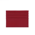 Close-up detail of red pebble grain leather card holder with multiple functional card slots - Red