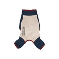Dog four-legged jumpsuit in beige and navy blue patchwork with outdoor print design - S / Grey Navy Blue