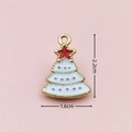White enamel Christmas tree charm with red star and gold beads for DIY jewelry making - 2392 White Christmas Tree