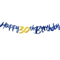 Navy blue and gold glitter Happy 30th Birthday banner hanging party decoration - 30th Birthday Mirror+Glitter Style / Deep Blue Gold