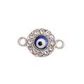 Micro shot of a silver evil eye charm with blue enamel and sparkling zircon accents - Silver Round Eye / 10 Pieces Pack