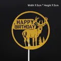 Glitter gold Happy Birthday cake topper with deer and pine trees silhouette, 9.5cm - Deer Birthday Gold