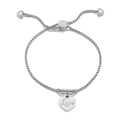 Silver stainless steel heart love bracelet with adjustable box chain and zircon slider - Engraved Heart Style (KB150881-Z) / Silver