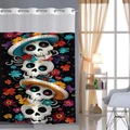 Waterproof Halloween shower curtain with Day of the Dead skulls and colorful flowers - Mexican Day of the Dead Skull - Shower Curtain Only