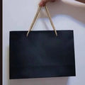 Black matte paper gift bag with golden woven handles and square bottom for retail - No Ribbon Style / 28x20x10cm / Black