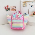 Rainbow quilted mini backpack with sequins heart, unicorn horn and colorful wings - Rose Red