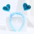 Blue sequin heart headband with feathers and spring accents for festive parties - Blue Sequin Heart Spring Feather Headband (No. 34)
