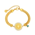 Goldenes Gliederkette-Armband aus Edelstahl mit Kristall-Münze und blauem Evil Eye Anhänger - Gold