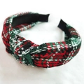 Plaid knotted headband with festive red and green pattern for hair styling - Red Green Tweed Plaid