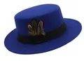 Cappello da cowboy in finto scamosciato blu reale con nastro nero e piume - M (56-58cm) / Cappello Fedora Decorativo Piuma Blu Reale (24) / Blu Zaffiro