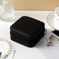 Black textured faux leather mini travel jewelry box with square zipper design - Small Square Case / Small Square Box Black