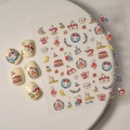 Stickers ongles 5D bohèmes avec motifs de lapins mignons et desserts sucrés - Style Lapin Dessin Animé Gâteau Cerise (CO-160)