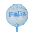 18-inch light blue round foil balloon with dark blue stars and Feliz Cumpleaños text - 18 Inch Blue Spanish Birthday Round