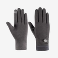 Men's dark grey winter thermal touch screen gloves with leather buckle strap and ribbed cuff - One Size / Gray