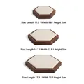 Three-piece walnut wood hexagonal jewelry display trays with beige microfiber lining - Hexagon Display Tray 3-Piece Set - Beige Velvet