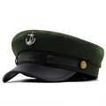 Béret marin vert foncé avec visière en cuir noir et insigne d'ancre dorée - M (56-58cm) / Vert Militaire