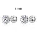 Classic 6mm S925 sterling silver stud earrings with round cubic zirconia on white background - 6mm / Silver / White Zirconia