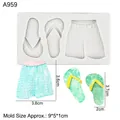 Molde de silicona con chanclas y pantalones de playa para decorar tartas de fondant - Estilo 1 (A959-Pantalones Cortos Chanclas) / Gris