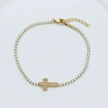 Elegant 18K gold-plated cross bracelet with micro-pave cubic zirconia stones - Bracelet No. 1 (B0060)