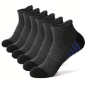 Six pairs of dark grey athletic crew socks with blue stripes and reinforced black heels - Free Size 39-47 / Gray