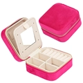 Portable rose red velvet jewelry box with square shape and zipper closure design - Zipper Style / Velvet Rose Red