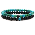 Set of two 8mm distance bracelets with matte black and turquoise marble beads - Chrysocolla
