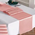 Elegant rose gold satin table runner on white table with close-up material texture - Rose Gold / 30cm*275cm