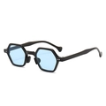 Black hexagonal hip-hop sunglasses with light blue lenses and silver metal dots - Black Frame Blue Lens