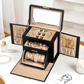 Large black multi-layer jewelry organizer box with PU leather exterior and cream lining - New Model (Yasong Box) - Black