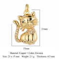Golden cat pendant in copper and cubic zirconia for DIY jewelry making with dimensions - Gold Cat (VB788-2)