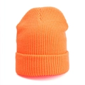 Warm bright orange ribbed knit beanie hat with thick cuff design for outdoor protection - One Size / Elastic / Orange
