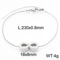 Silver infinity figure 8 snake chain bracelet with adjustable slider clasp - Steel Color Bracelet (KB190584-Z)