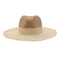 Cappello di paglia bicolore stile cowboy con tesa sfrangiata per vacanze estive al mare - Top Cachi + Tesa Beige
