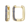 Square gold hoop earrings with deep blue zircons and S925 silver hallmark details - Rectangle Hoop (JQH0070) / Gold-Dark Blue