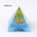 Orgone energy pyramid with crystal tree of life, green olivine and blue stone base - TREE007-Tree of Life/Green Stones/Blue Ball