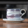 Handcrafted vintage ceramic coffee cup and saucer set with purple and blue glaze finish - 201-b Large-bellied Cup + Saucer 250ml / Universal