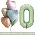 Set of one 40-inch olive green number 0 balloon and five 18-inch colorful heart balloons - Olive Number 0 / Number And Heart Balloon Combination