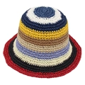 Handmade colorful crochet straw bucket hat with bohemian ethnic striped patterns - Multi-Color Striped Patchwork Style (小圆圈02色)