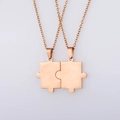 Polished rose gold puzzle piece matching couple necklaces with delicate O-chains - Rose Gold Set (MP107)