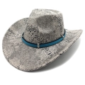 Cappello da cowboy a tesa larga con stampa serpente grigia e fascia in pelle blu - M(56-58cm) / Motivo Serpente Grigio