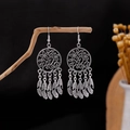 Bohemian dreamcatcher drop earrings in antique silver finish with feather charms - E5774-14/Dreamcatcher Feather