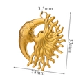 Retro stainless steel sun and moon charm pendant in golden finish, size 33mm by 28mm - Gold Sun Moon Kissing Relief Style 2